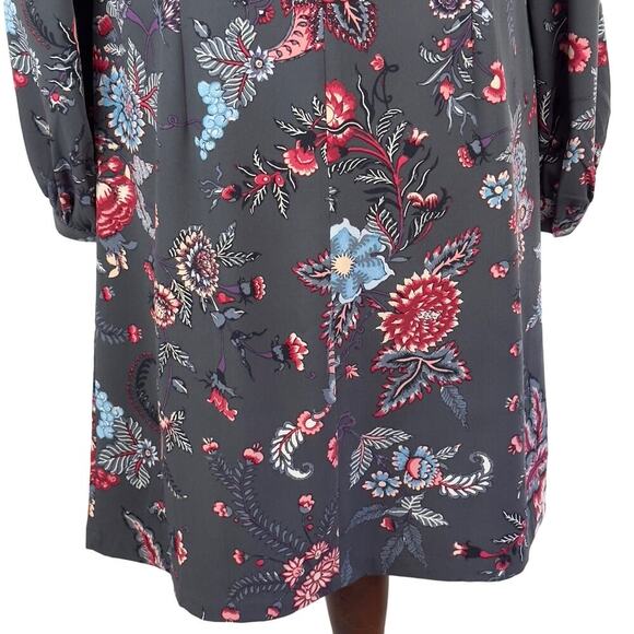 LOFT NOUVEAU GARDEN FLORAL LONG SLEEVE CASUAL SHIFT DRESS IN GRAY WOMEN'S SIZE 8 - Picture 11 of 15